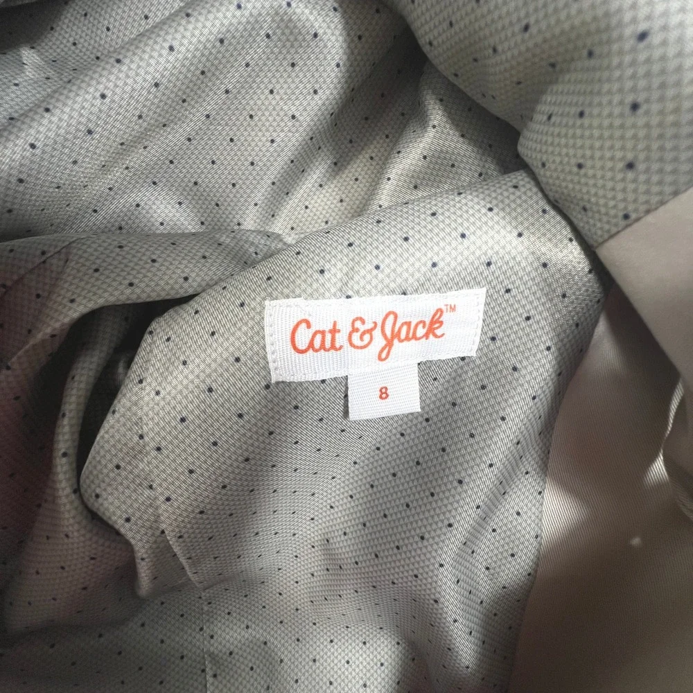 Cat & Jack Boys Khaki Suit Jacket Blazer Size 8 Beige Two-Button Formal Wedding